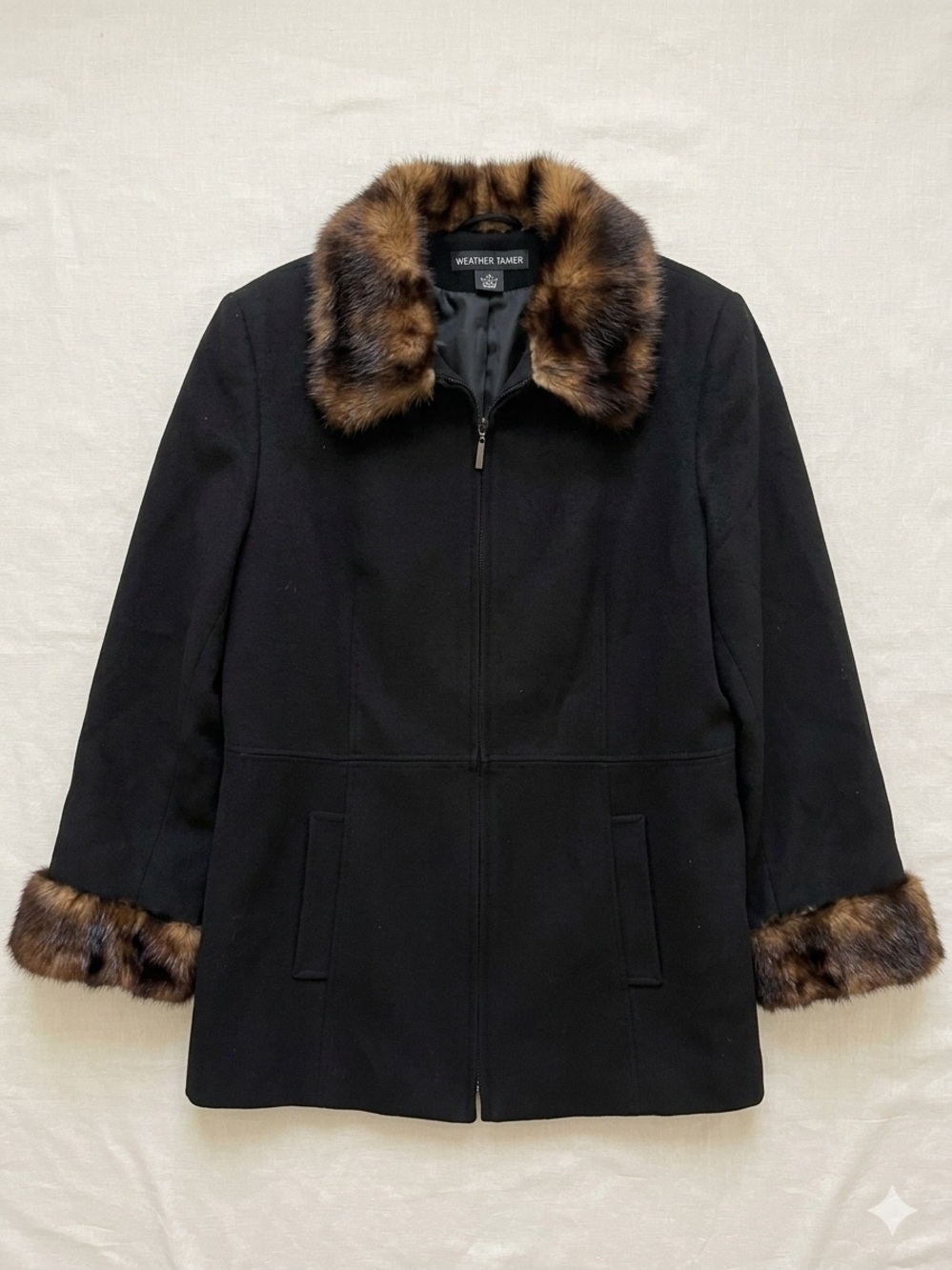 Weather tamer made in Russia black wool and fur zipper winter coat like new